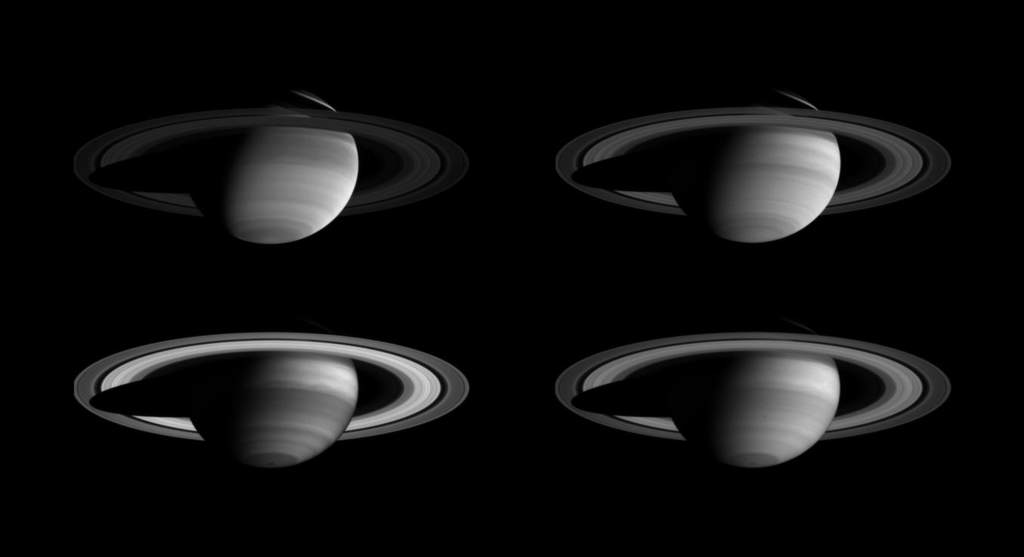 Montaż zdjęć Saturna wykonanych dla czterech obszarów widma