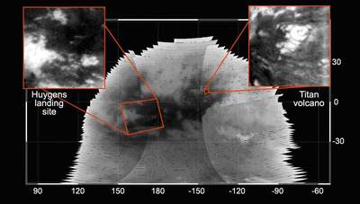 Miejsce lądowania Huygensa oraz wulkan na Tytanie