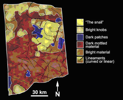 Mapa geologiczna wulkanu na Tytanie