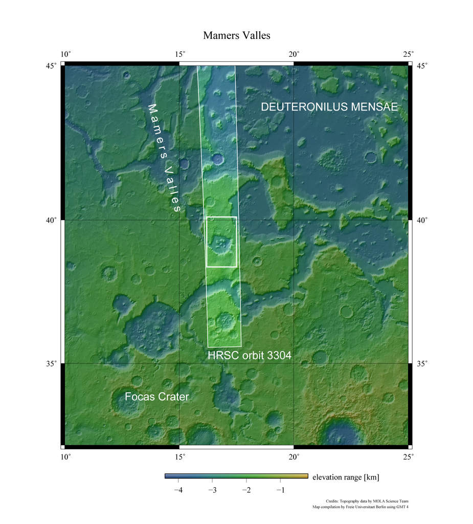 Mamers Valles - mapa wysokościowa