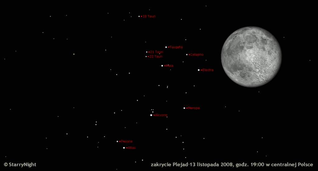 Zakrycie Plejad przez Księżyc 12 listopada 2008