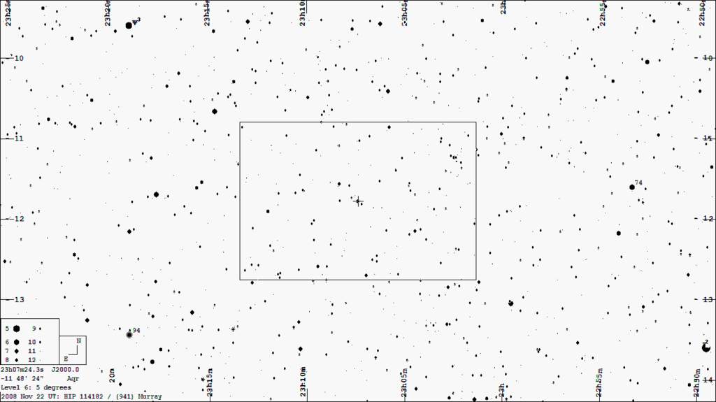 mapka fragmentu nieba z gwiazdą HD 218358 (oznaczona krzyżykiem)