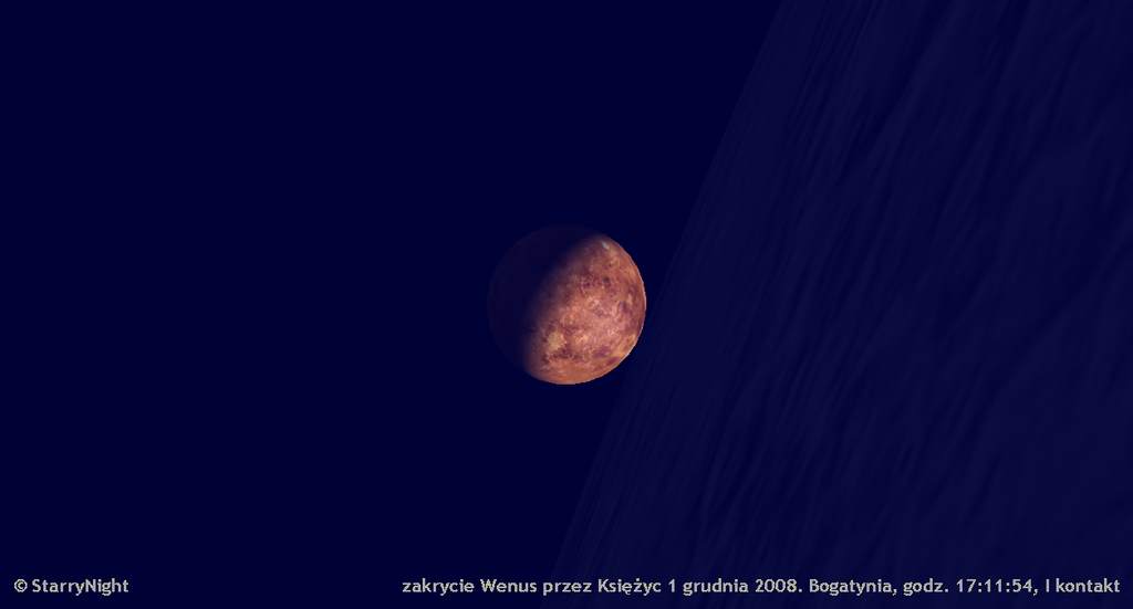 zakrycie Wenus przez Księżyc 1 grudnia 2008, I kontakt