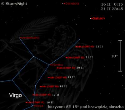 Położenie komety C/2007 N3 Lulin w trzecim tygodniu lutego 2009
