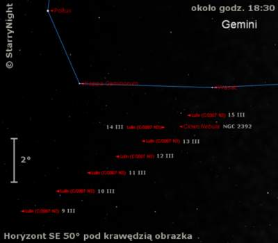 Położenie komety C/2007 N3 Lulin w drugim tygodniu marca 2009