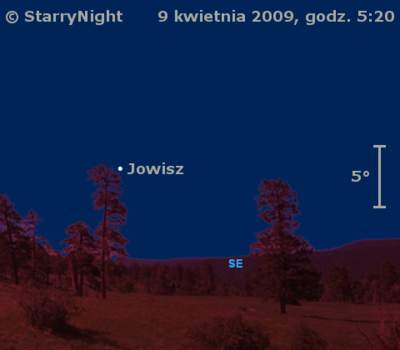 Położenie Jowisza w pierwszym tygodniu kwietnia 2009