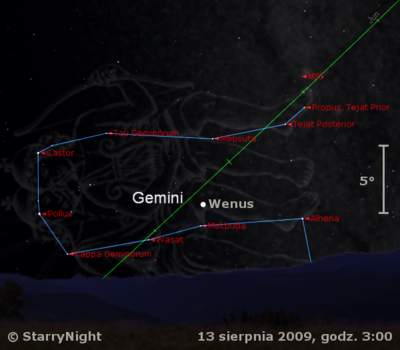 Położenie Wenus w drugim tygodniu sierpnia 2009