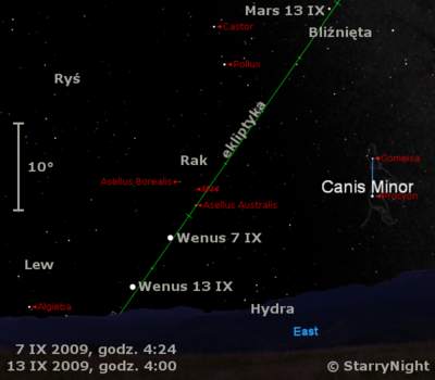 Położenie Wenus w drugim tygodniu września 2009