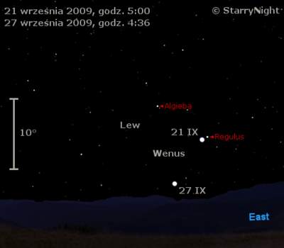 Położenie Wenus w czwartym tygodniu września 2009