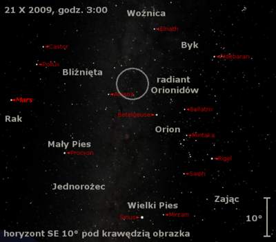 Położenie radiantu roju Orionidów