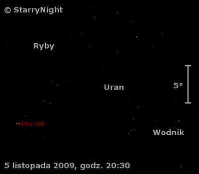 Położenie Urana w pierwszym tygodniu listopada 2009