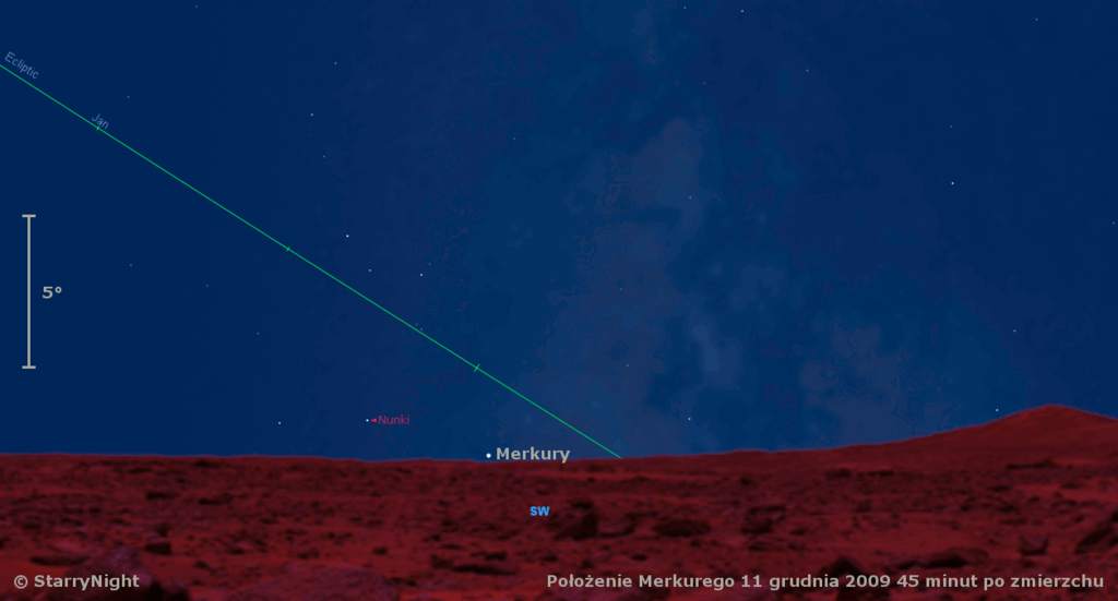 Animacja pokazująca drogę Merkurego na niebie w grudniu 2009.