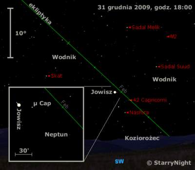 Położenie Jowisza i Neptuna na przełomie 2009 i 2010 roku