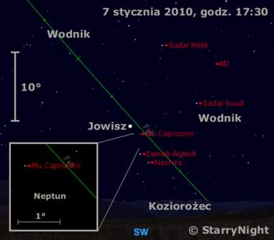 Położenie Jowisza i Neptuna w pierwszym tygodniu stycznia 2010