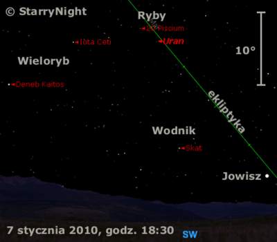 Położenie Urana w pierwszym tygodniu stycznia 2010