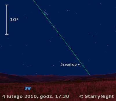Położenie Jowisza w pierwszym tygodniu lutego 2010