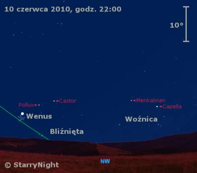 Położenie Wenus w drugim tygodniu czerwca 2010