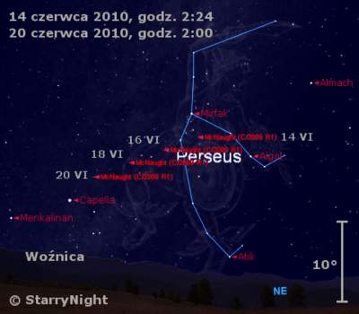 Położenie Komety McNaughta w trzecim tygodniu czerwca 2010