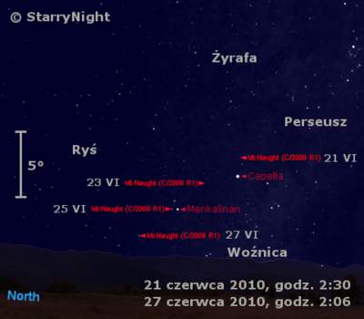 Położenie komety McNaughta w czwartym tygodni czerwca 2010