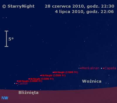 Położenie Komety McNaughta na przełomie czerwca i lipca 2010