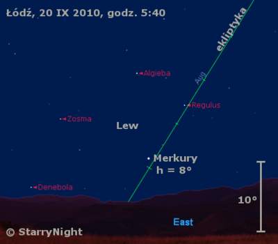 Położenie Merkurego w czwartym tygodniu września 2010