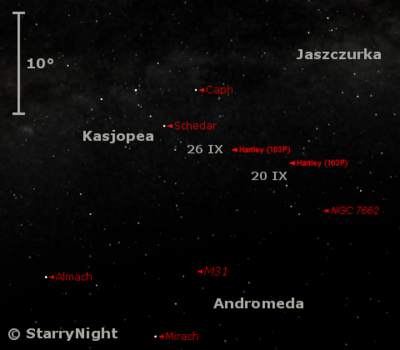 Położenie komety 103P Hartley w czwartym tygodniu września 2010