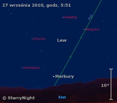 Położenie Merkurego na przełomie września i października 2010
