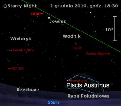 Położenie Jowisza i Urana na przełomie listopada i grudnia 2010