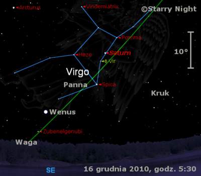 Położenie Wenus i Saturna w trzecim tygodniu grudnia 2010