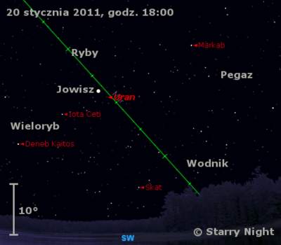 Położenie Jowisza i Urana w trzecim tygodniu stycznia 2011
