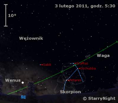 Położenie Wenus w pierwszym tygodniu lutego 2011