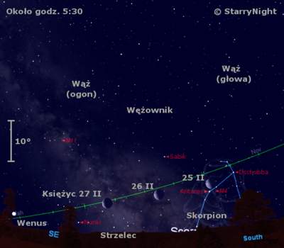 Położenie Księżyca i Wenus w czwartym tygodniu lutego 2011