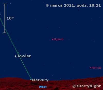 Położenie Merkurego i Jowisza w drugim tygodniu marca 2011