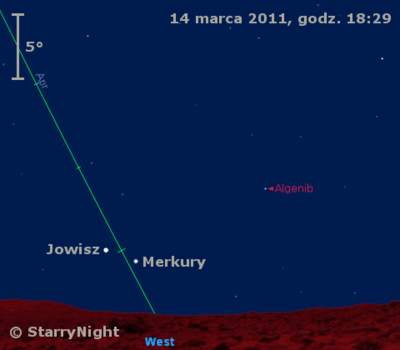 Położenie Jowisza i Merkurego w trzecim tygodniu marca 2011