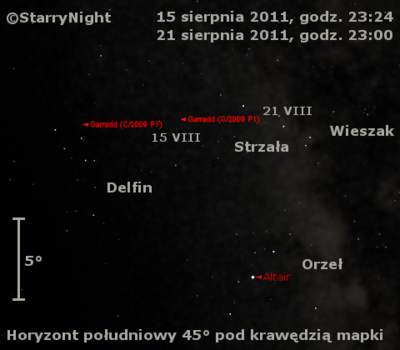 Położenie komety Garradda w trzecim tygodniu sierpnia 2011