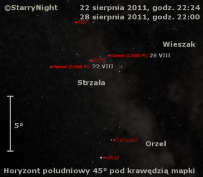 Położenie komety Garradda w czwartym tygodniu sierpnia 2011