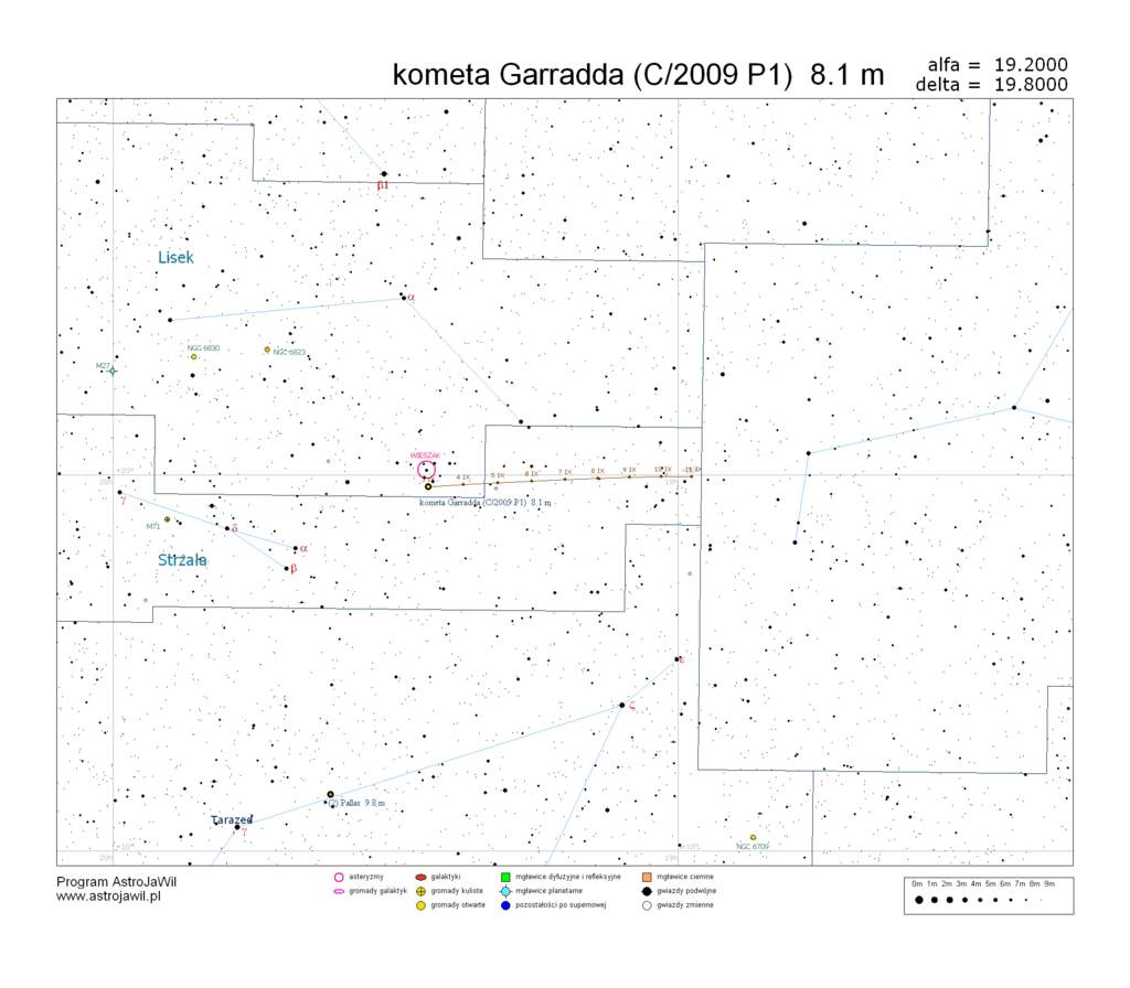 Położenie komety Garradda w drugim tygodniu września 2011
