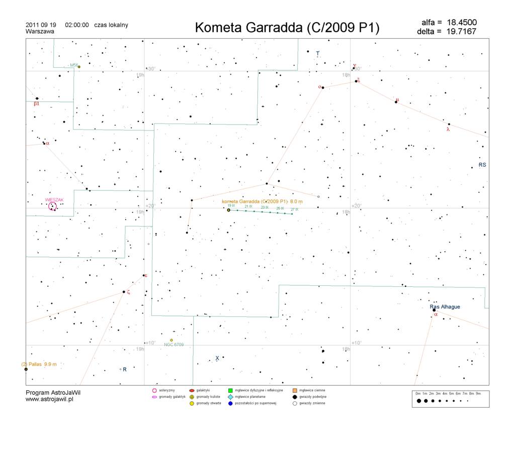 Położenie komety Garradda w czwartym tygodniu  września 2011 Maop