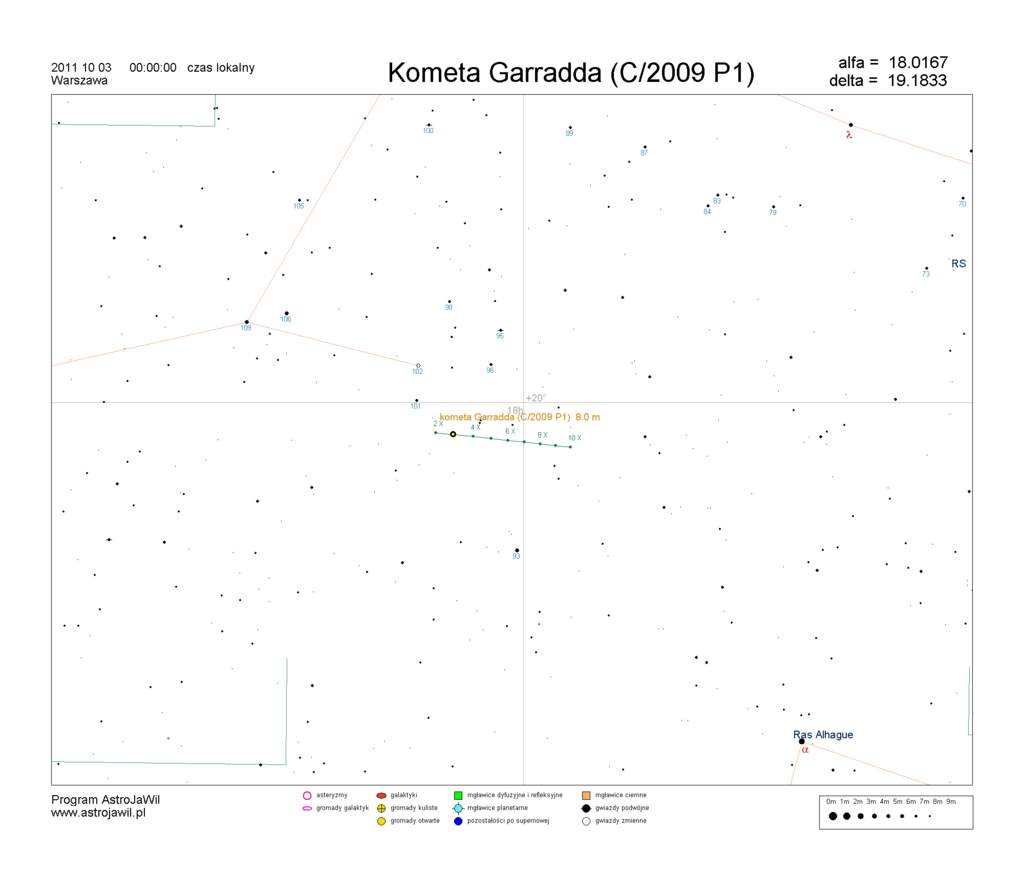 Położenie komety  Garradda w pierwszym tygodniu października 2011