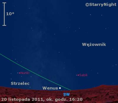 Położenie Wenus w trzecim tygodniu listopada 2011