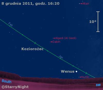 Położenie Wenus w drugim tygodniu grudnia 2011