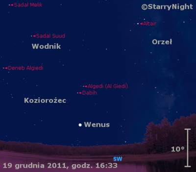 Położenie Wenus w czwartym tygodniu grudnia 2011