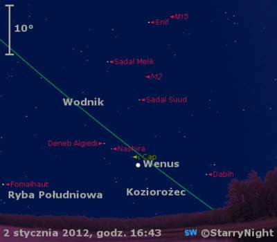 Położenie Wenus w pierwszym tygodniu stycznia 2012