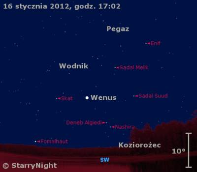 Położenie Wenus w trzecim tygodniu stycznia 2012