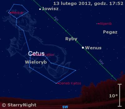 Położenie Wenus i Jowisza w trzecim tygodniu lutego 2012