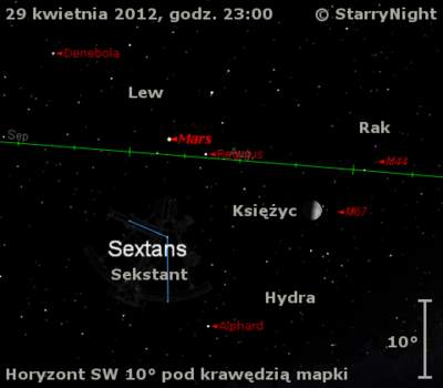 Położenie Marsa w czwartym tygodniu kwietnia 2012 r.