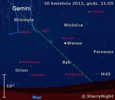 Położenie Wenus w pierwszym tygodniu maja 2012