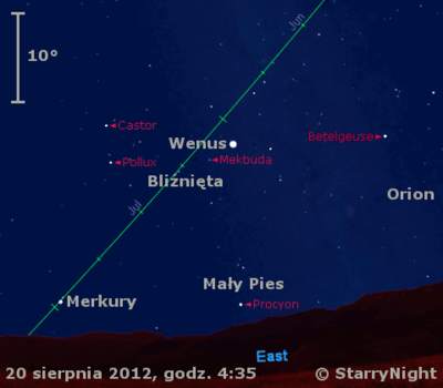 Położenie Wenus i Merkurego w czwartym tygodniu sierpnia`` 2012 r,