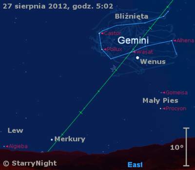 Położenie Merkurego i Wenus w ostatnim tygodniu sierpnia 2012 r.