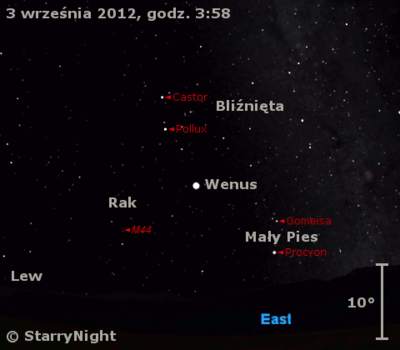 Położenie Wenus w pierwszym tygodniu września 2012 r.